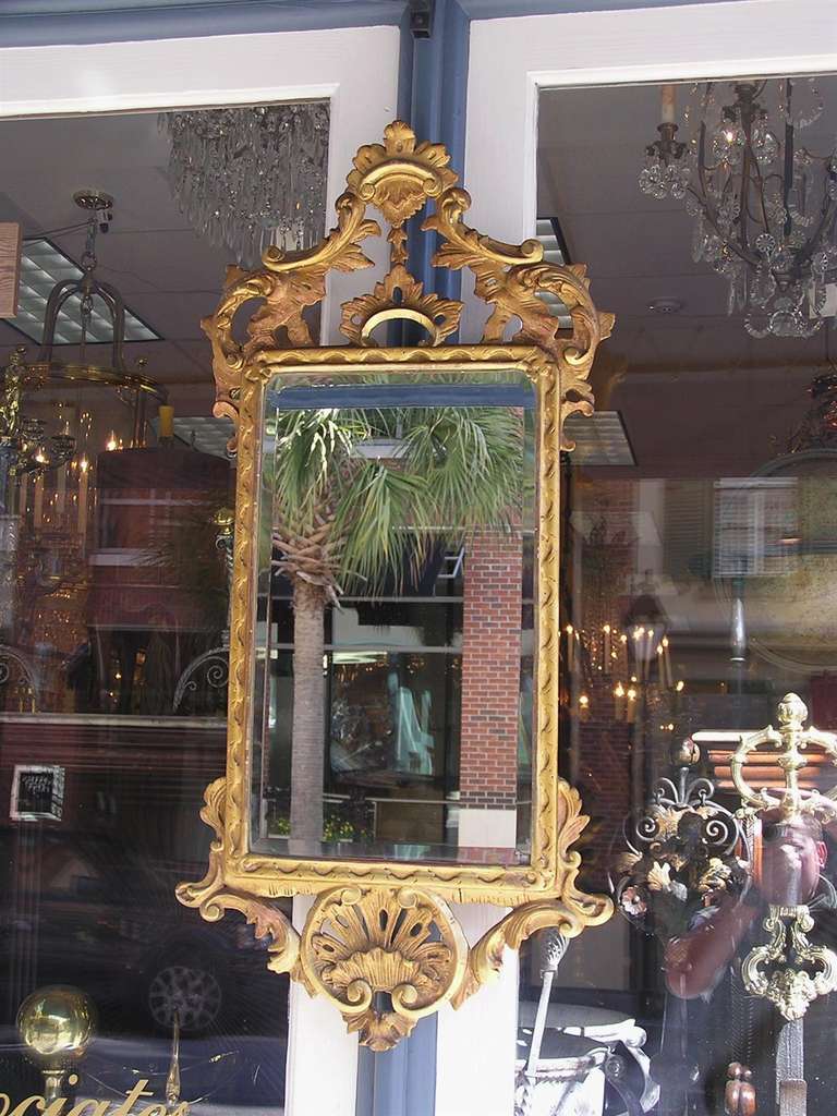 British English Chippendale Gilt Carved Wood Floral and Shell Motif Mirror. Circa 1770 For Sale