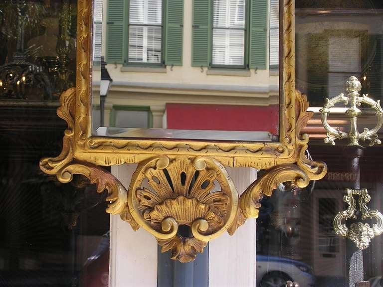 Late 18th Century English Chippendale Gilt Carved Wood Floral and Shell Motif Mirror. Circa 1770 For Sale