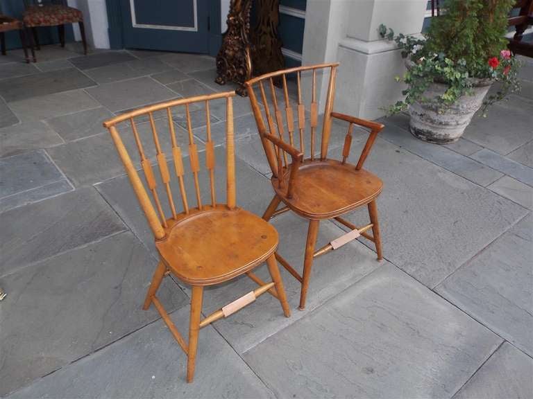 19th Century Set of Six American Maple, Cherry and Walnut Windsor Chairs, Circa 1820