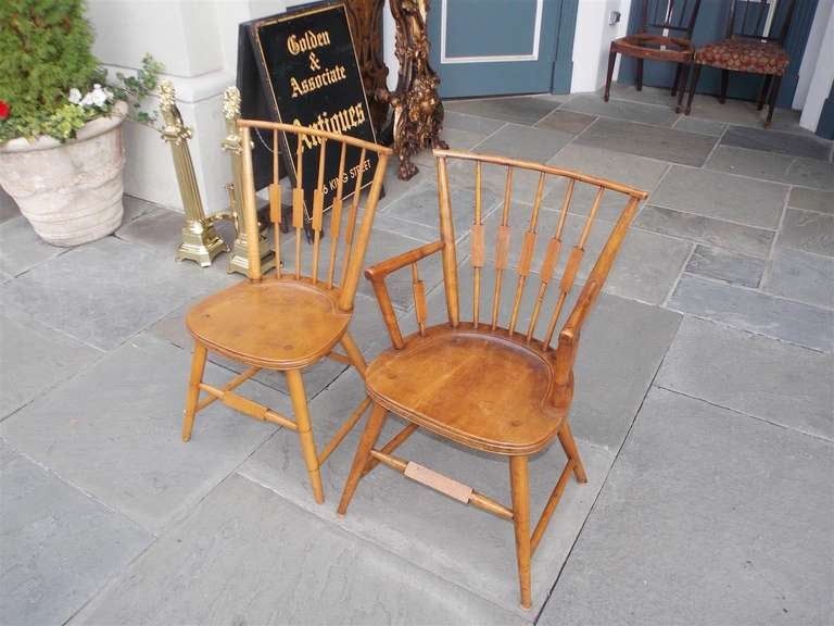 Set of Six American Maple, Cherry and Walnut Windsor Chairs, Circa 1820 1
