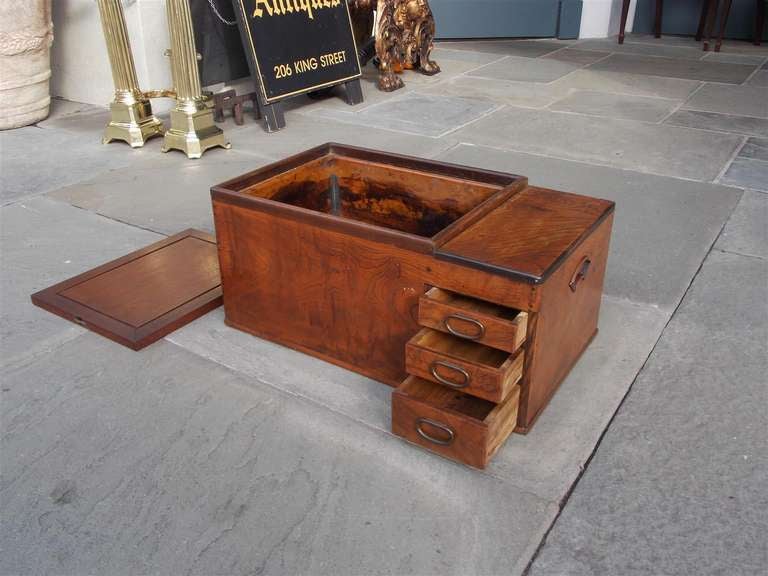 Japanese Three Drawer Copper Lined Hibachi. Circa 1870 For Sale 1