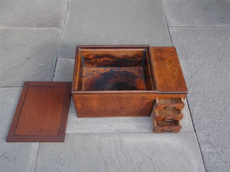 Japanese Three Drawer Copper Lined Hibachi. Circa 1870 For Sale 2