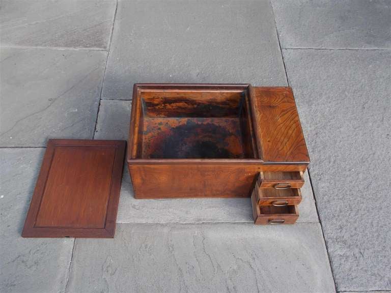 Japanese Three Drawer Copper Lined Hibachi. Circa 1870 For Sale 4