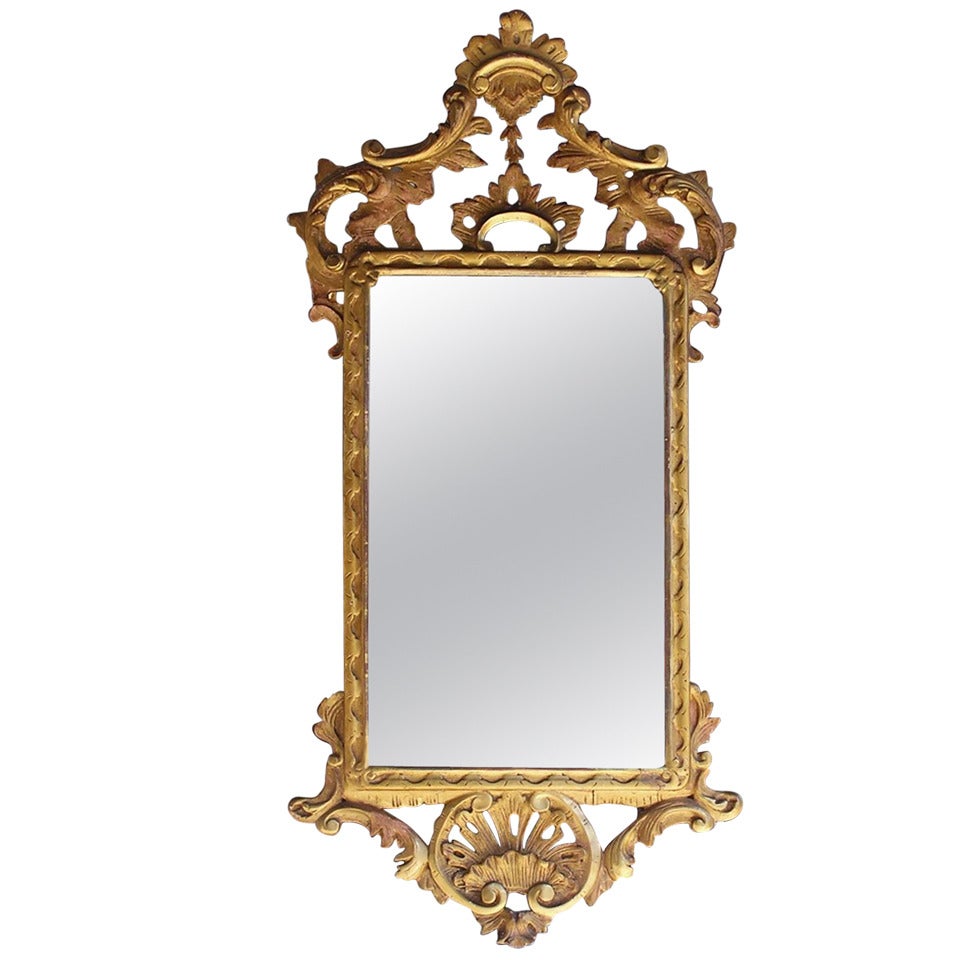 English Chippendale Gilt Carved Wood Floral and Shell Motif Mirror. Circa 1770 For Sale