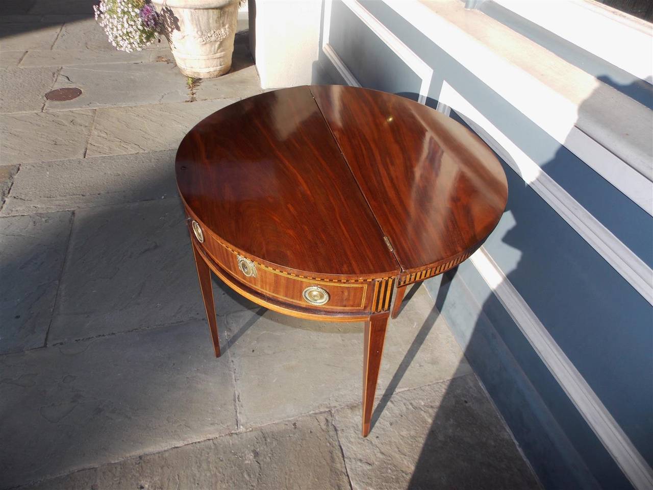 Italian Mahogany Inlaid Demi-lune Game Table.  Circa 1790 In Excellent Condition For Sale In Hollywood, SC