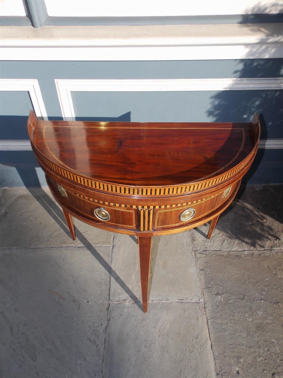 Italian Mahogany Inlaid Demi-lune Game Table.  Circa 1790 For Sale 3