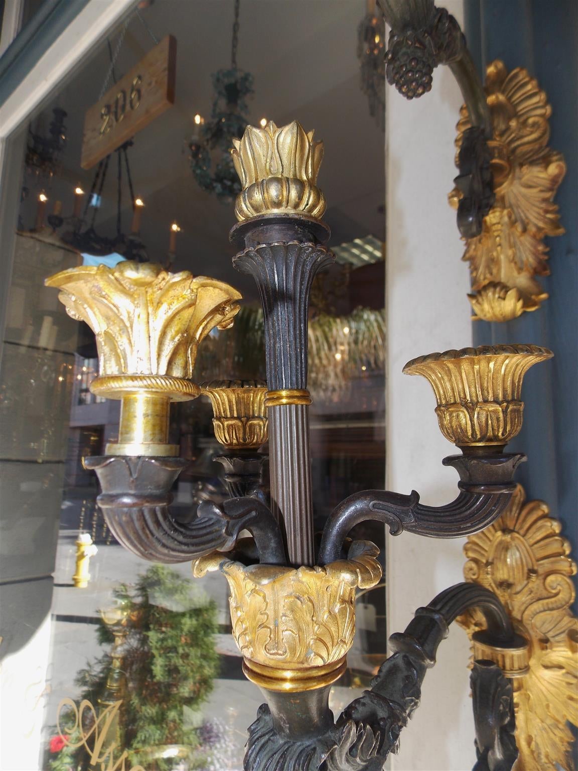 Pair of French Gilt Bronze Floral Sconces, Circa 1810 For Sale 3