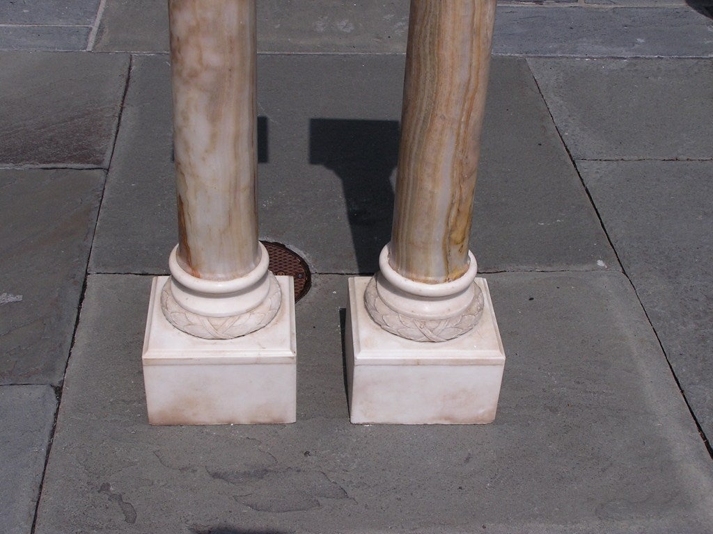 Mid-19th Century Pair of Italian Corinthian Column Hand Carved Marble Pedestals, Circa 1830