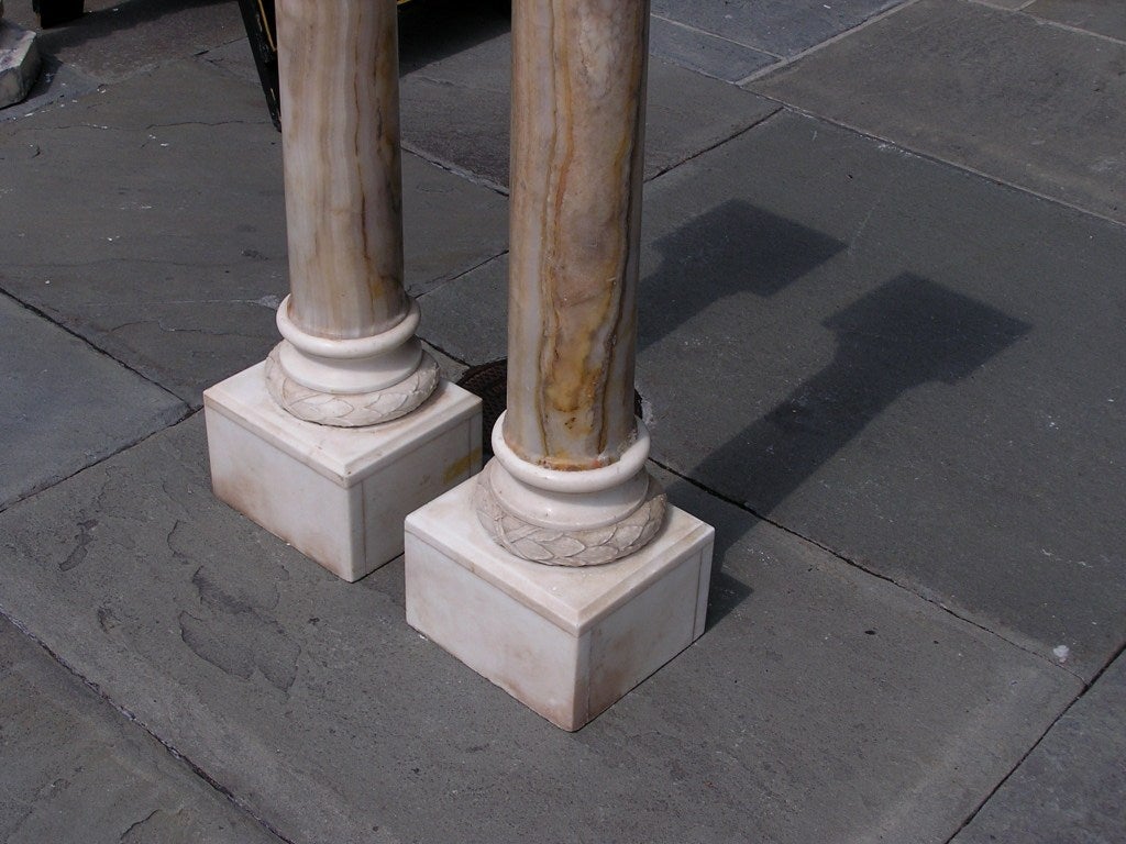 Pair of Italian Corinthian Column Hand Carved Marble Pedestals, Circa 1830 1