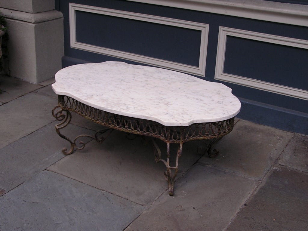 19th Century French Marble and Wrought Iron Table For Sale