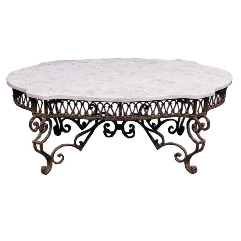 French Marble and Wrought Iron Table
