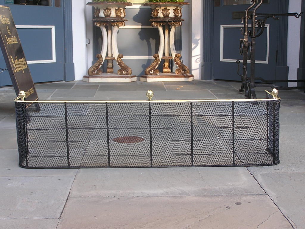 American wire and brass fire fender with pleassing wire work and ball finials.