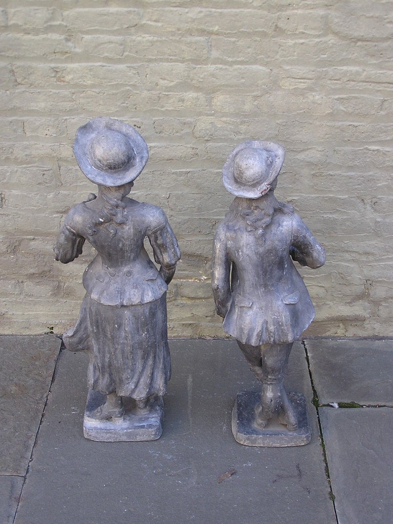 Pair of English Lead Garden Statues, Circa 1850 In Excellent Condition In Hollywood, SC
