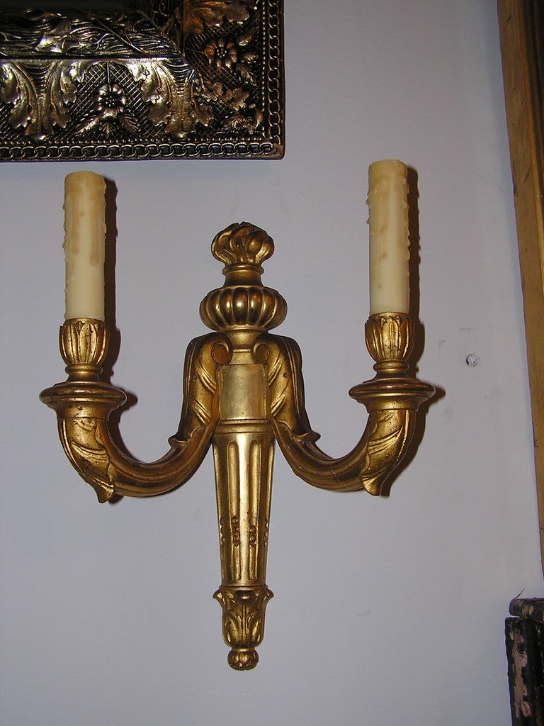 19th Century Pair of French Gilt Wood Sconces For Sale