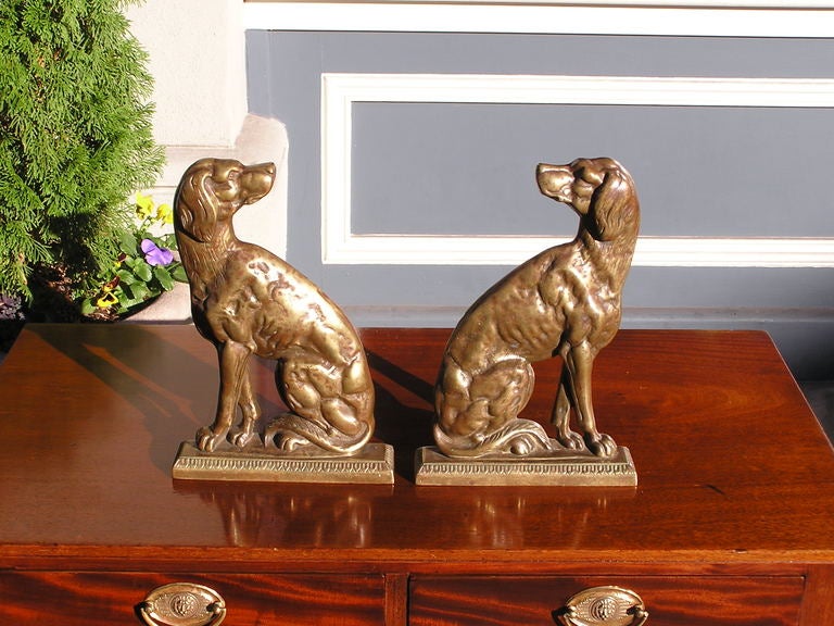 American Empire Pair Of American Brass Dog Doorstops / Book Ends. Circa 1870 For Sale