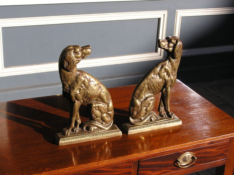Cast Pair Of American Brass Dog Doorstops / Book Ends. Circa 1870 For Sale