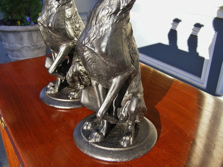 Pair of American Bronze Dog Sculpures For Sale 1