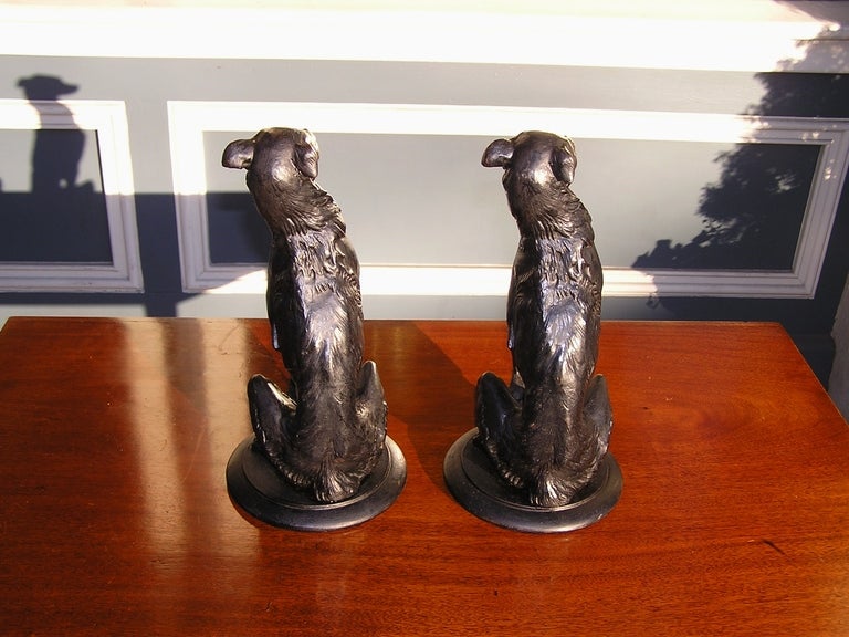 Pair of American Bronze Dog Sculpures For Sale 3