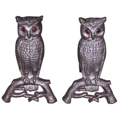 Antique Pair of American Owl Andirons