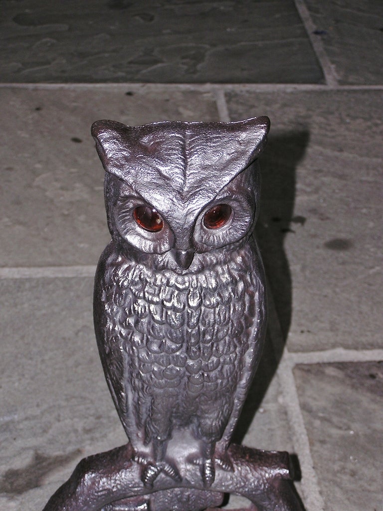 Pair of American Owl Andirons In Excellent Condition In Hollywood, SC