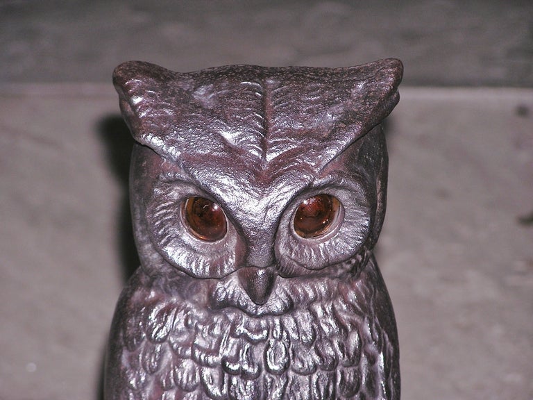 19th Century Pair of American Owl Andirons