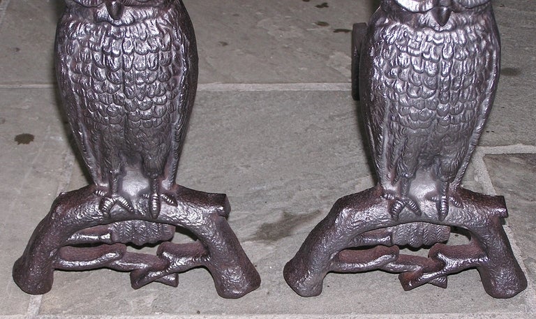 Pair of American Owl Andirons 1