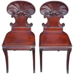Pair of English Regency Mahogany Hall Chairs Circa 1790