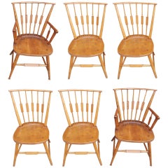 Set of Six American Maple, Cherry and Walnut Windsor Chairs, Circa 1820