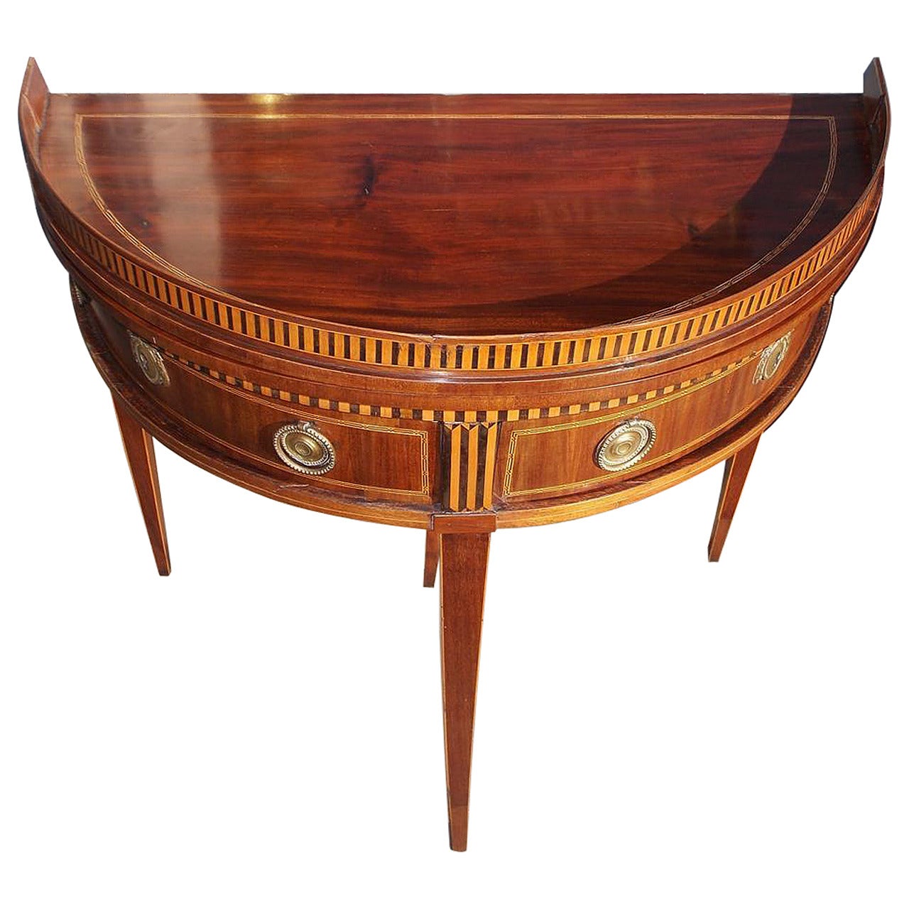 Italian Mahogany Inlaid Demi-lune Game Table.  Circa 1790