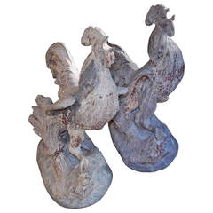 Pair of French Poly Chromed Lead Roosters, Circa 1780