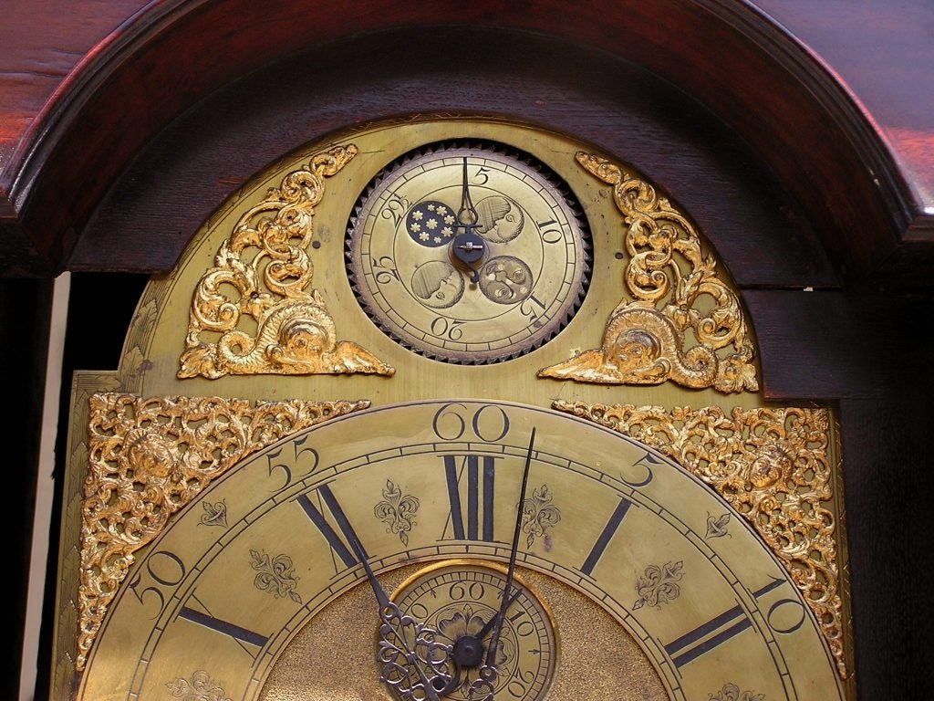 English Mahogany Ormolu Tall Case Clock.  Circa 1740 In Excellent Condition In Hollywood, SC