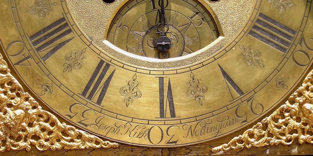 Mid-18th Century English Mahogany Ormolu Tall Case Clock.  Circa 1740