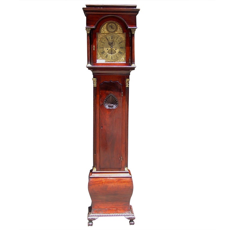 English Mahogany Ormolu Tall Case Clock.  Circa 1740