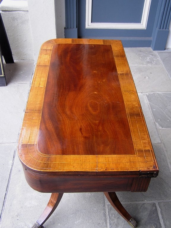 George III English Mahogany Satinwood and Ebony Inlaid Hinged Game Table, Circa 1800 For Sale