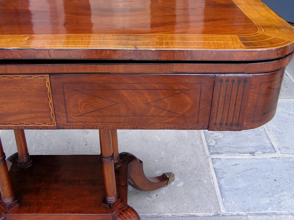 Early 19th Century English Mahogany Satinwood and Ebony Inlaid Hinged Game Table, Circa 1800 For Sale