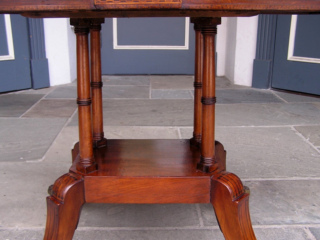 Englischer englischer Spieltisch aus Mahagoni, Seidenholz und Ebenholz mit Intarsien und Scharnieren, um 1800 im Angebot 1
