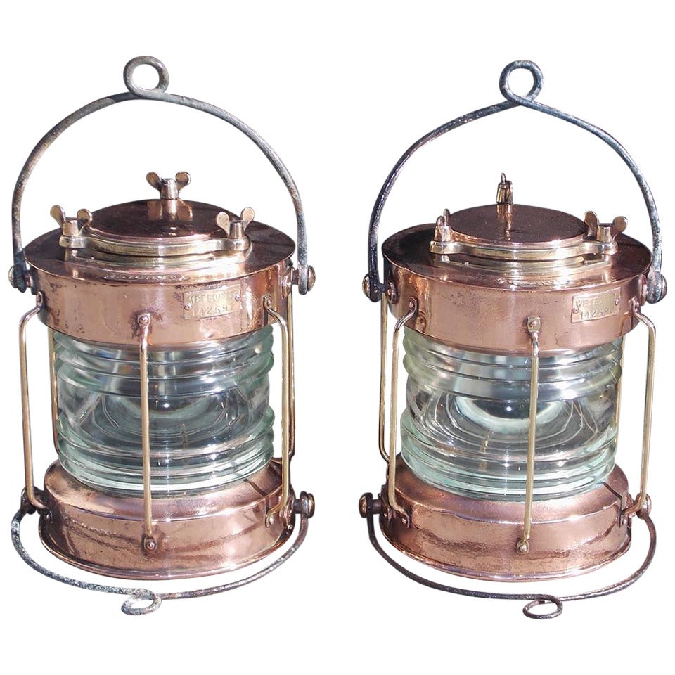 Pair of English Copper Anchor Ship Lanterns. Meteorite Firm, Circa 1910-20