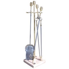 Set of American Brass and Polished Steel Tools on Marble Stand.  Circa 1830
