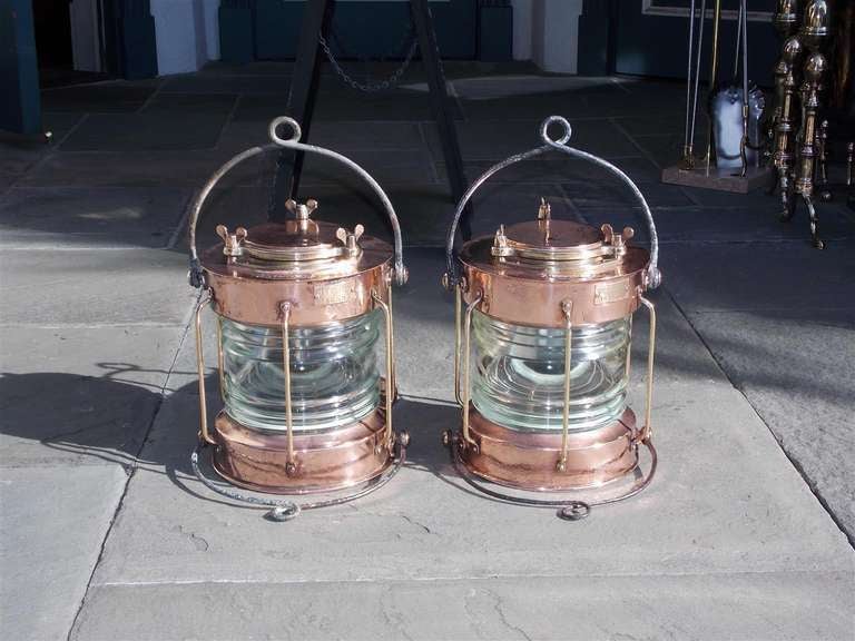 British Pair of English Copper Anchor Ship Lanterns. Meteorite Firm, Circa 1910-20