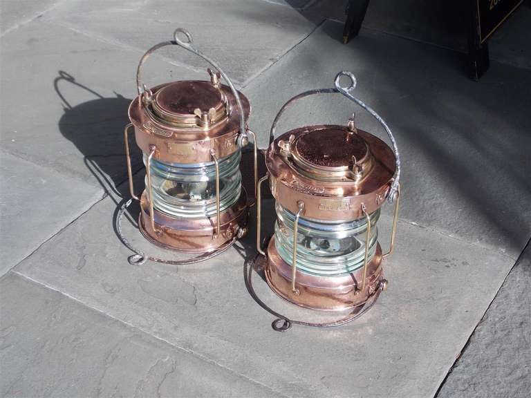 20th Century Pair of English Copper Anchor Ship Lanterns. Meteorite Firm, Circa 1910-20