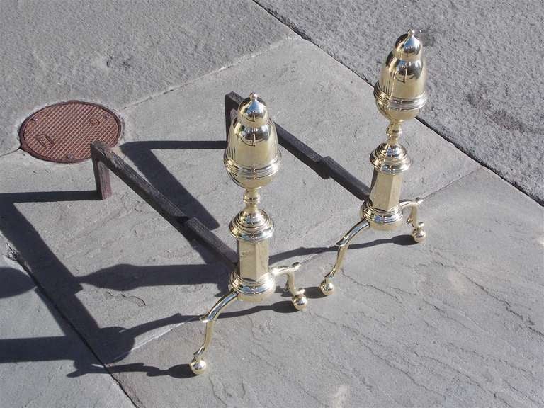 Pair of American Acorn Top Andirons.  Philadelphia,  Circa 1800 In Excellent Condition For Sale In Hollywood, SC