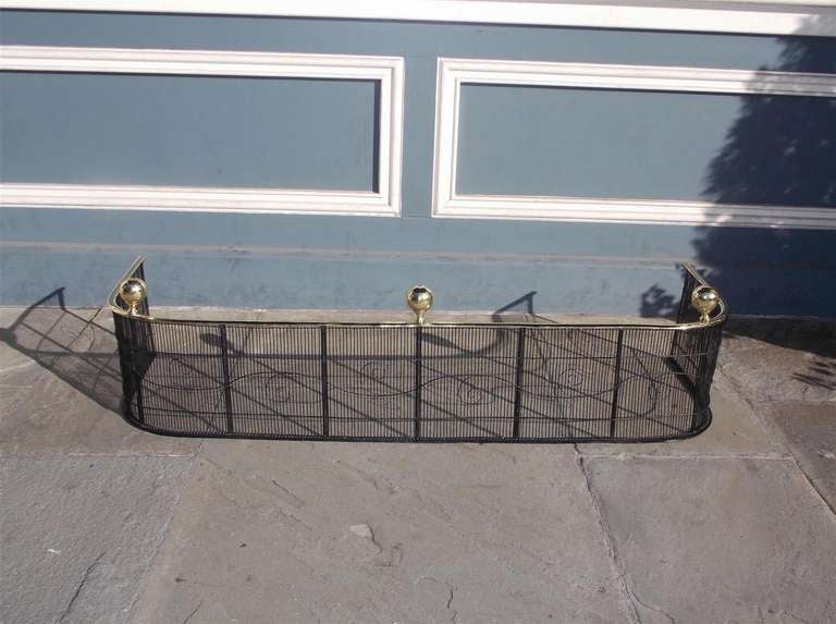 American Wire and Brass Ball Top Fire Fender.  Boston, Circa 1790