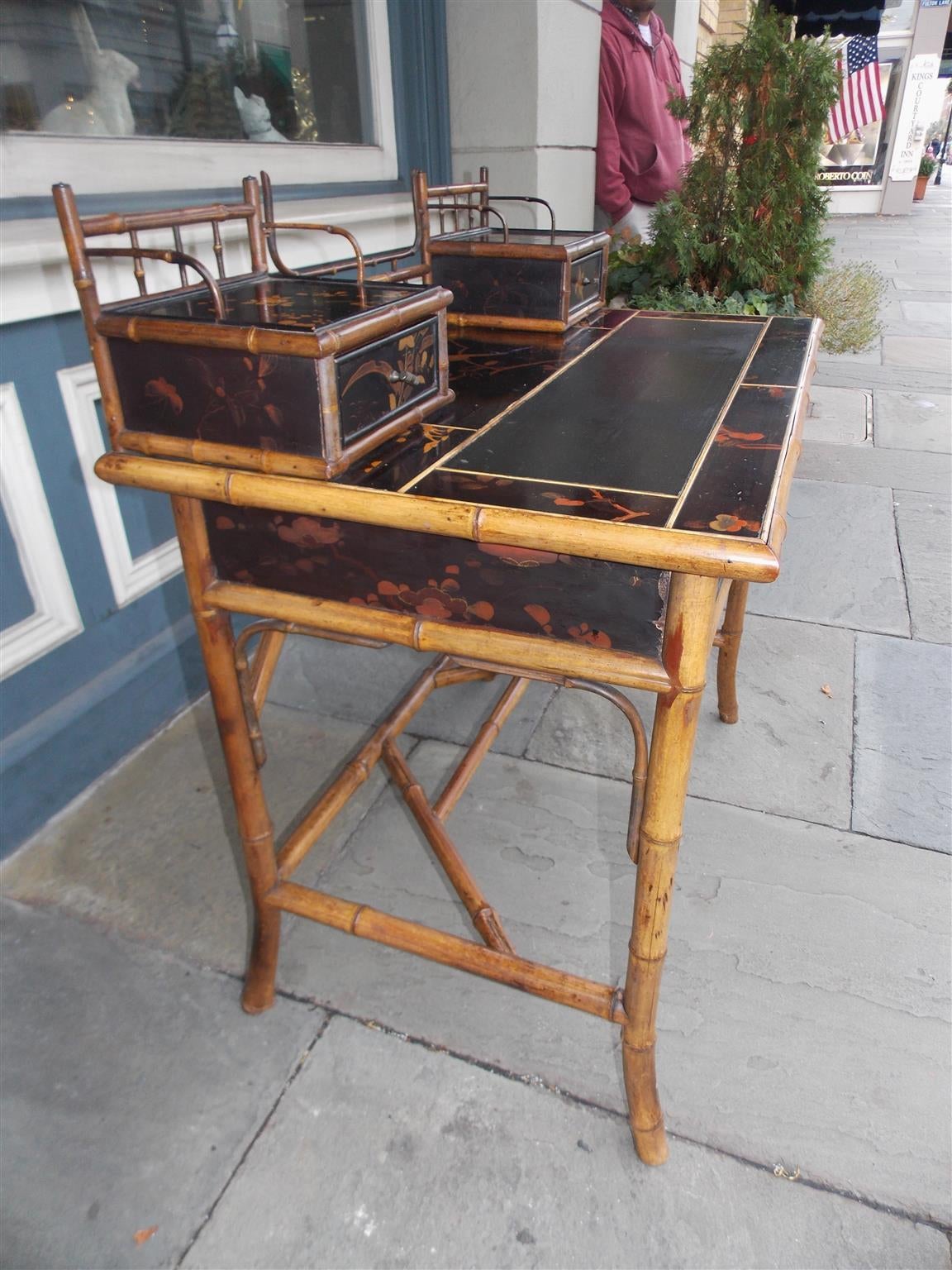 British English Faux Bamboo Black Lacquered Writing Desk, Circa 1830