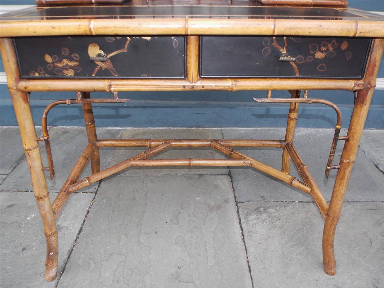 Mid-19th Century English Faux Bamboo Black Lacquered Writing Desk, Circa 1830