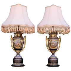 Antique Pair of French Porcelain Lamps