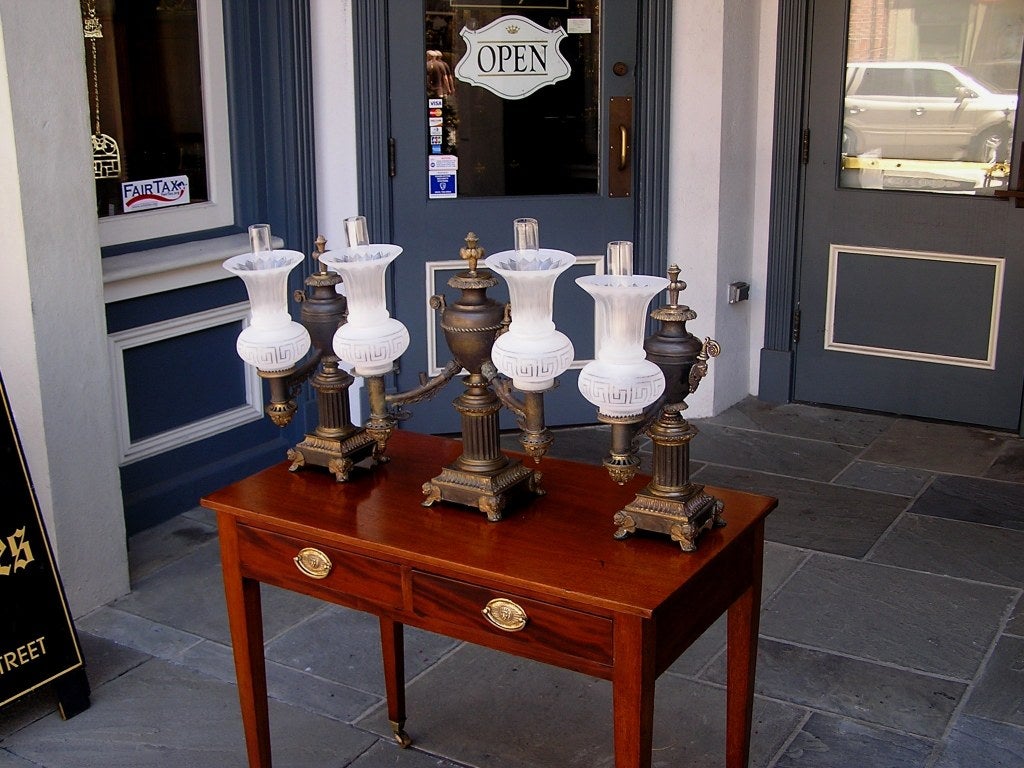 Set of American Gilt Bronze Argand Lamps In Excellent Condition For Sale In Hollywood, SC