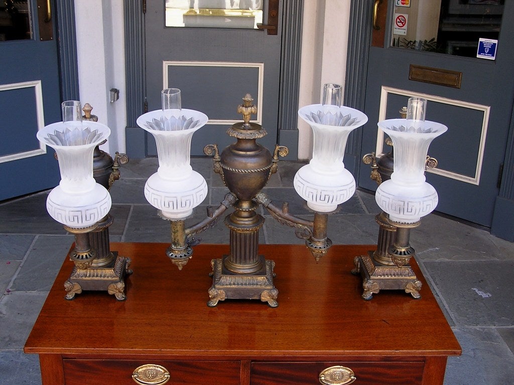 19th Century Set of American Gilt Bronze Argand Lamps For Sale