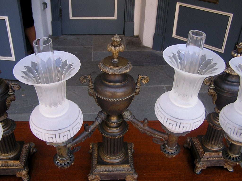 Set of American Gilt Bronze Argand Lamps For Sale 1