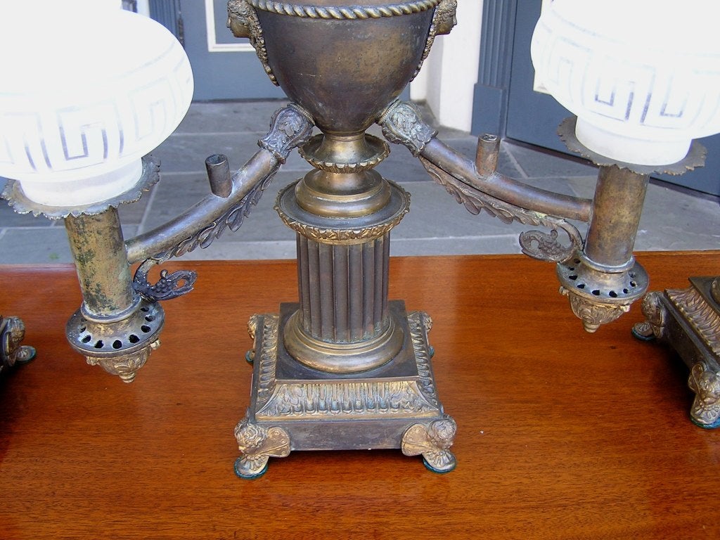 Set of American Gilt Bronze Argand Lamps For Sale 2