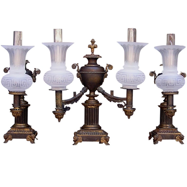 Set of American Gilt Bronze Argand Lamps